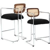 Wahson Office Chairs - Barhocker für Küche aus Rattan und Teddystoff mit Lehne Metallgestell Sitzfläche Schwarz 2er Set Wahson von WAHSON OFFICE CHAIRS