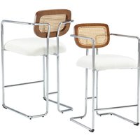 Barhocker für Küche aus Rattan und Teddystoff mit Lehne Metallgestell Sitzfläche Weiß 2er Set Wahson von WAHSON OFFICE CHAIRS