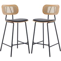 Wahson Office Chairs - Barhocker für Küche mit Rattan Lehne PU-Polsterung und Metallbeinen Sitzfläche Schwarz 2er Set Wahson von WAHSON OFFICE CHAIRS
