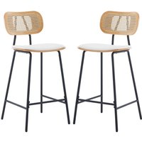 Barhocker für Küche mit Rattan Lehne PU-Polsterung und Metallbeinen Sitzfläche Weiß 2er Set Wahson von WAHSON OFFICE CHAIRS