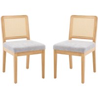 Esszimmerstühle 2er Set Chenille Küchenstühle mit Rattan Rückenlehne Retro Holz Akzentstühle Polsterstühle für Esszimmer Küche Wohnzimmer (Grau-2) von WAHSON OFFICE CHAIRS