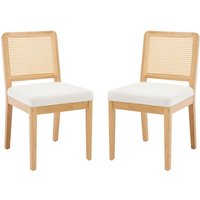 Esszimmerstühle 2er Set Chenille Küchenstühle mit Rattan Rückenlehne Retro Holz Akzentstühle Polsterstühle für Esszimmer Küche Wohnzimmer (Weiß-2) von WAHSON OFFICE CHAIRS