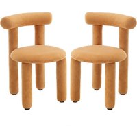 Esszimmerstühle 2er Set Kunstfell Küchenstühle mit Rückenlehne, Polsterstuhl für Esszimmer, Kunstfell, Ocker von WAHSON OFFICE CHAIRS