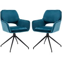 Esszimmerstühle 2er Set Polsterstuhl mit Armlehnen Stuhl Esszimmer Esstisch Drehbarer Küchenstuhl Wohnzimmerstuhl mit Metallfuß, Samt, Blau, Wahson von WAHSON OFFICE CHAIRS