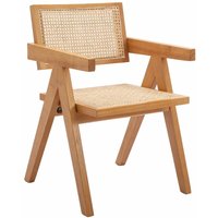 Rattansessel Esszimmerstuhl Küchenstuhl Rustikaler Sessel Lesestuhl mit Massivholzbeinen für Esszimmer, Holzfarbe - Holzfarbe von WAHSON OFFICE CHAIRS