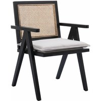 Wahson Office Chairs - Rattansessel Esszimmerstuhl Küchenstuhl Rustikaler Sessel Lesestuhl mit Massivholzbeinen für Esszimmer, Leinen, Schwarz von WAHSON OFFICE CHAIRS