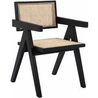 Rattansessel Esszimmerstuhl Küchenstuhl Rustikaler Sessel Lesestuhl mit Massivholzbeinen für Esszimmer, Schwarz - Schwarz von WAHSON OFFICE CHAIRS