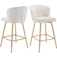 Samt Barhocker 2er Set, Moderner Barstuhl Küchenhocker mit Gebogene Linie Rückenlehne, Thekenstühle gepolsterte Barstühle goldenem Fuß, Beige von WAHSON OFFICE CHAIRS