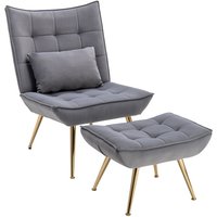 Wahson Office Chairs - Sessel Samt Relaxsessel Loungesessel mit Hocker Fernsehsessel Lesesessel für Wohnzimmer, Grau von WAHSON OFFICE CHAIRS