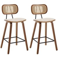 WAHSON Esszimmerstühle 2er Set Barstuhl Rattan Thekenhocker PU Hochhocker mit Holz Beinen für Wohnzimmer, Beige von WAHSON OFFICE CHAIRS