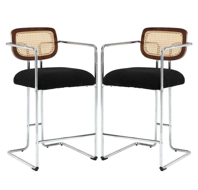 WAHSON OFFICE CHAIRS Barhocker 2er Set Rattan Küchenhocker mit Lehne Sitzfläche aus Teddystoff von WAHSON OFFICE CHAIRS