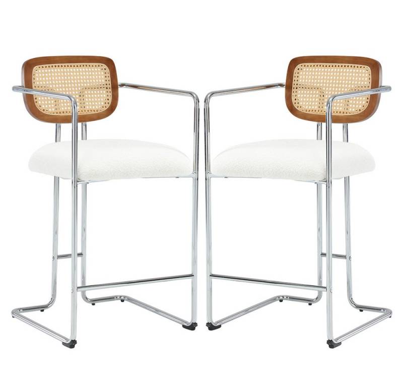 WAHSON OFFICE CHAIRS Barhocker 2er Set Rattan Küchenhocker mit Lehne Sitzfläche aus Teddystoff von WAHSON OFFICE CHAIRS