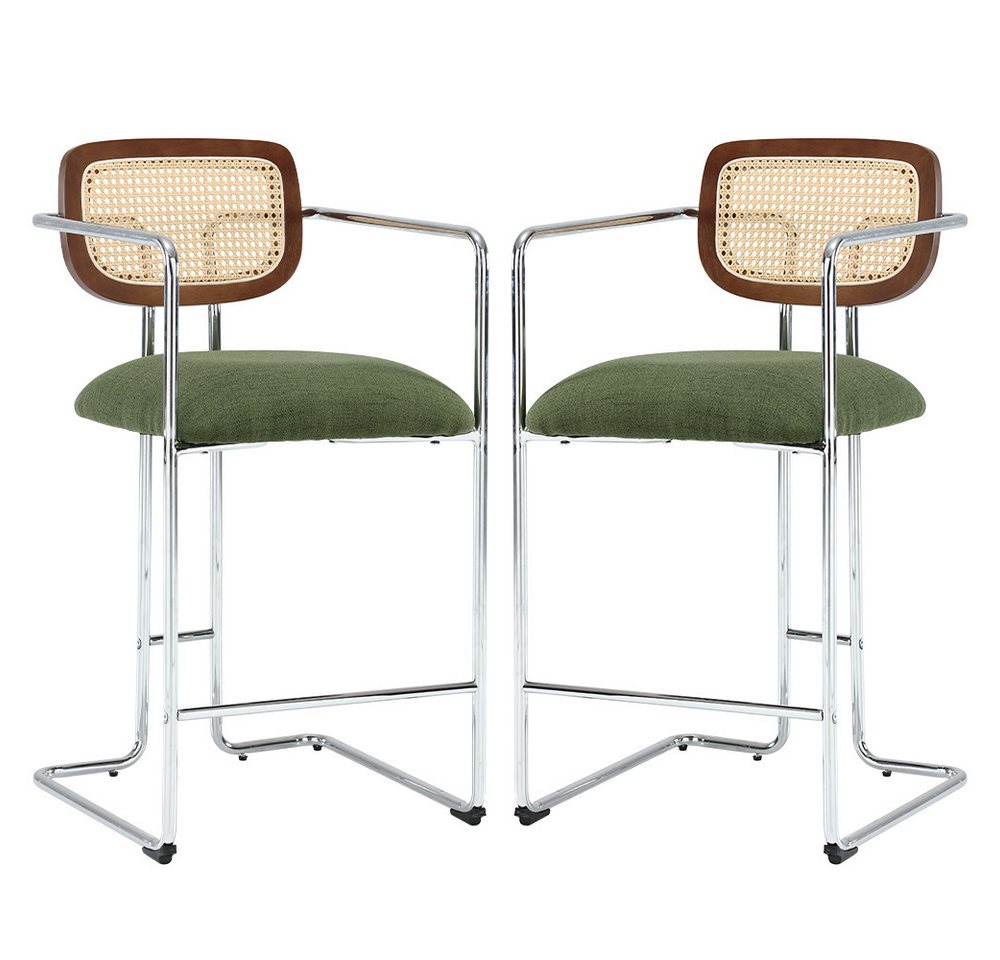 WAHSON OFFICE CHAIRS Barhocker 2er Set Rattan Küchenhocker mit Lehne Sitzfläche aus Teddystoff von WAHSON OFFICE CHAIRS