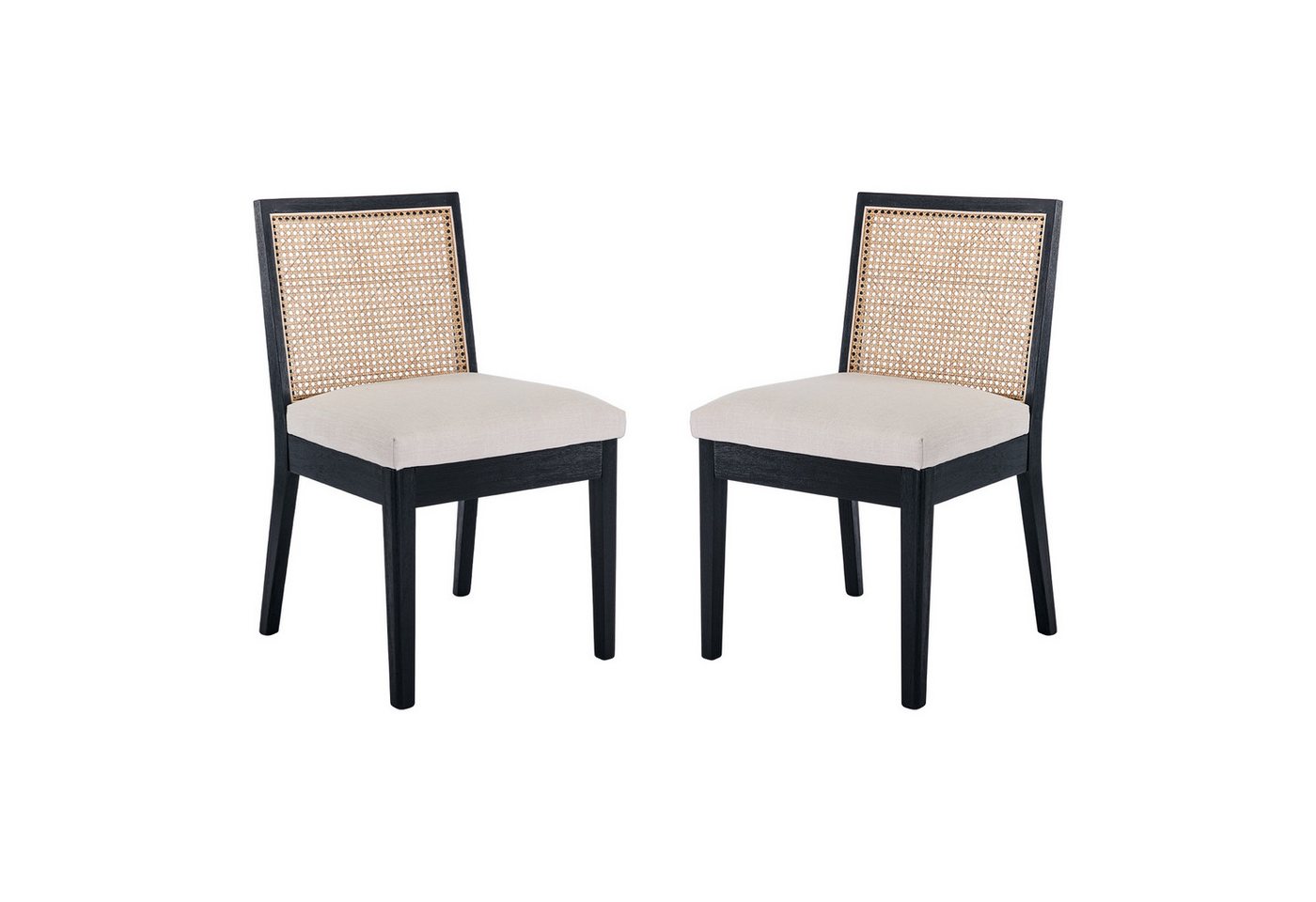 WAHSON OFFICE CHAIRS Esszimmerstuhl Vintage Rattan Esszimmerstühle 2er Set, Leinenpolster, Holzbeine, Holz (2 St) von WAHSON OFFICE CHAIRS