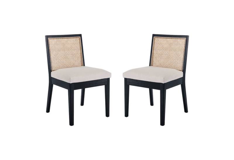 WAHSON OFFICE CHAIRS Esszimmerstuhl Vintage Rattan Esszimmerstühle 2er Set, Leinenpolster, Holzbeine, Holz (2 St) von WAHSON OFFICE CHAIRS