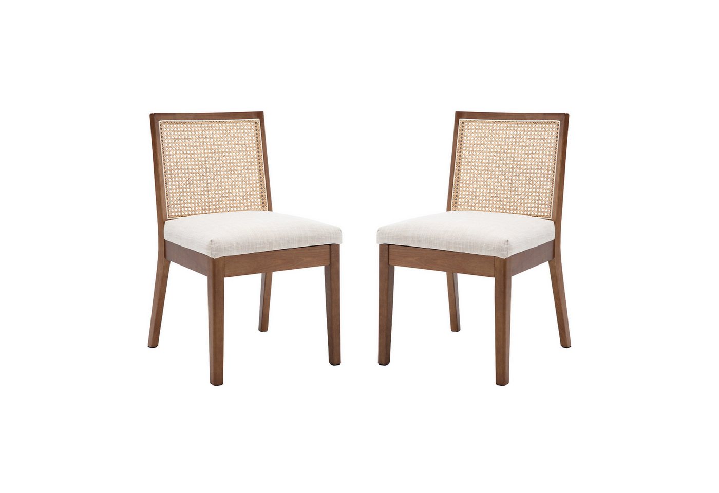 WAHSON OFFICE CHAIRS Esszimmerstuhl Vintage Rattan Esszimmerstühle 2er Set, Leinenpolster, Holzbeine, Holz (2 St) von WAHSON OFFICE CHAIRS