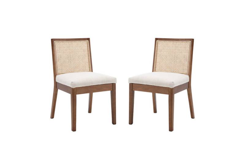 WAHSON OFFICE CHAIRS Esszimmerstuhl Vintage Rattan Esszimmerstühle 2er Set, Leinenpolster, Holzbeine, Holz (2 St) von WAHSON OFFICE CHAIRS