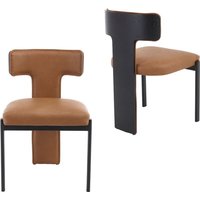 Wahson 2er Set Esszimmerstühle aus Kunstleder, Moderner Küchenstühle mit Geschwungene Holzrückenlehne für Esszimmer/Wohnzimmer, Braun von WAHSON OFFICE CHAIRS
