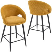 Wahson Barhocker 2er Set, Barstühle mit Rückenlehne Gepolsterte Küchenhocker mit Metallgestell aus Chenille, Gelb von WAHSON OFFICE CHAIRS