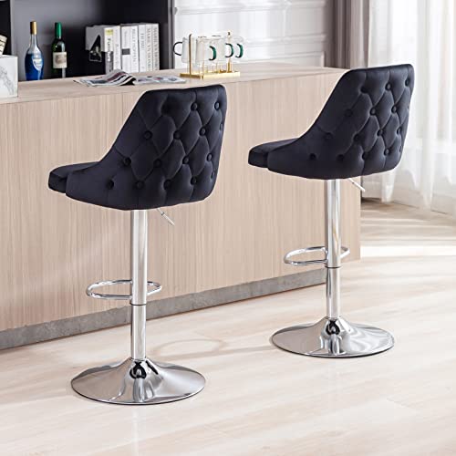 Wahson Barhocker 2er Set, Barstuhl Bistrohocker mit Lehne, höhenverstellbar, Tresenhocker aus Samt und Metall, drehbare Küchenstühle für Küche/Hausbar, Schwarz von WAHSON OFFICE CHAIRS