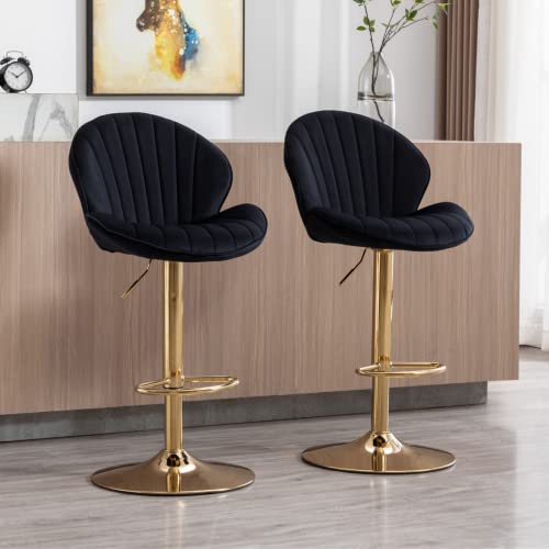 Wahson Barhocker 2er Set Barstuhl Bistrohocker mit Lehne, höhenverstellbar, Tresenhocker aus Samt und Metall, Gesteppter Küchenstuhl für Küche/Hausbar von WAHSON OFFICE CHAIRS