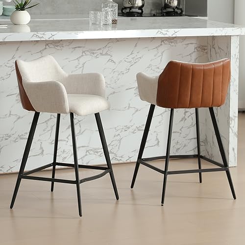 Wahson Barhocker 2er Set Thekenhocker, Barstühle mit Lehne 2 farbig Bistrohocker aus Leinen Kunstleder, Moderne Frühstückshocker für Küche/Hausbar,Beige von WAHSON OFFICE CHAIRS