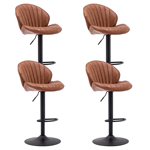 Wahson Barhocker 4er Set Barstuhl Bistrohocker mit Lehne, höhenverstellbar, Tresenhocker aus PU-Leder und Metall, Gesteppter Küchenstuhl für Küche/Hausbar, Braun von WAHSON OFFICE CHAIRS