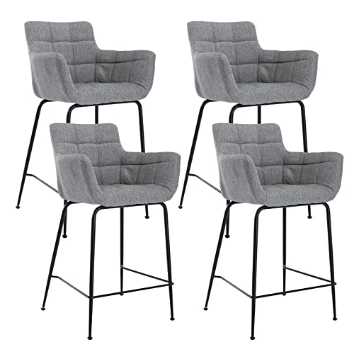 Wahson Barhocker 4er Set Barstuhl aus Stoff Tresenhocker Bistrohocker mit Rückenlehne und Metallbeine für Küche/Hausbar (Grau, 4 Stück) von WAHSON OFFICE CHAIRS