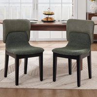 Wahson Esszimmerstühle 2er Set, PU-Leder Küchenstühle mit Holzbeinen, Moderne Patchwork Stühle aus Chenille, Grün von WAHSON OFFICE CHAIRS
