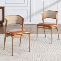 Wahson Esszimmerstühle 2er Set, Rattan Küchenstühle mit Metallbeinen, Kunstleder Polsterstuhl für Küche Wohnzimmer, Gelb Wahson Esszimmerstühle 2er Set, Rattan Küchenstühle mit Metallbeinen, Kunstleder Polsterstuhl für Küche Wohnzimmer, Gelb von WAHSON OFFICE CHAIRS