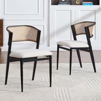 Wahson Esszimmerstühle 2er Set, Rattan Küchenstühle mit Metallbeinen, Leinen Polsterstuhl für Küche Wohnzimmer, Schwarz Wahson Esszimmerstühle 2er Set, Rattan Küchenstühle mit Metallbeinen, Leinen Polsterstuhl für Küche Wohnzimmer, Schwarz von WAHSON OFFICE CHAIRS