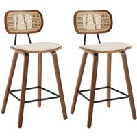 WAHSON Esszimmerstühle 2er Set Barstuhl Rattan Thekenhocker PU Hochhocker mit Holz Beinen für Wohnzimmer, Beige von WAHSON OFFICE CHAIRS