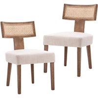 Wahson Esszimmerstühle 2er Set Leinen Küchenstuhl Rattan geflochtene Rückenlehne, Vintage Polsterstuhl für Esszimmer, Beige von WAHSON OFFICE CHAIRS