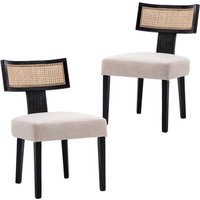 Wahson Esszimmerstühle 2er Set Leinen Küchenstuhl Rattan geflochtene Rückenlehne, Vintage Polsterstuhl für Esszimmer, Schwarz von WAHSON OFFICE CHAIRS