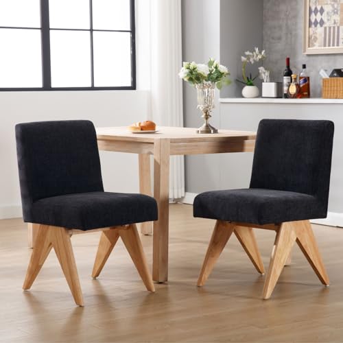 Wahson Esszimmerstühle 2er Set aus Chenille Küchenstühle mit Holzbeine, Polsterstuhl ohne Armlehnen für Esszimmer/Wohnzimmer, Schwarz von WAHSON OFFICE CHAIRS