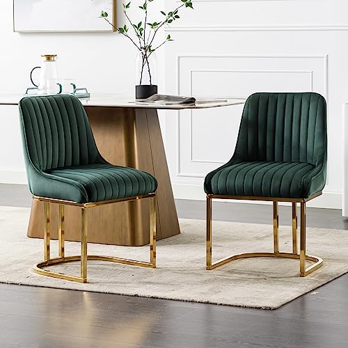 Wahson Esszimmerstühle 2er Set aus Samt Küchenstuhl mit goldenem Metallgestell Polsterstuhl mit Lehne für Esszimmer/Wohnzimmer, Grün von WAHSON OFFICE CHAIRS