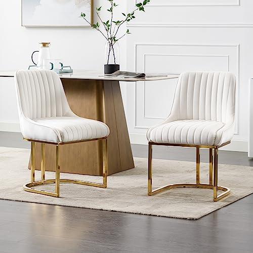 Wahson Esszimmerstühle 2er Set aus Samt Küchenstuhl mit goldenem Metallgestell Polsterstuhl mit Lehne für Esszimmer/Wohnzimmer, Weiß von WAHSON OFFICE CHAIRS