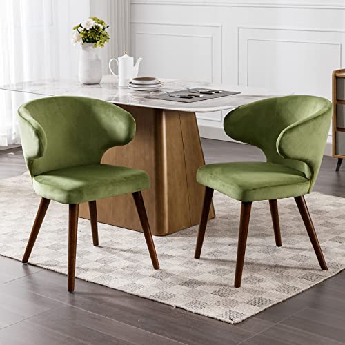Wahson Esszimmerstühle 2er Set aus Samt küchenstühle mit Holzbeine, Polsterstuhl mit Armlehnen für Esszimmer/Wohnzimmer, Grün von WAHSON OFFICE CHAIRS
