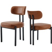 Wahson Esszimmerstühle 2er Set pu Leder Küchenstuhl mit schwarzen Metallbeinen, Polsterstühle für Esszimmer, Braun von WAHSON OFFICE CHAIRS
