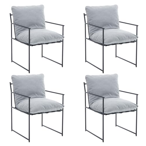 Wahson Esszimmerstühle 4er Set, Küchenstühle Metallrahmen Sessel Polsterstuhl Abnehmbares Kissen, Freizeitstühle Loungesessel aus Chenille Stoff für Esszimmer/Wohnzimmer, Grau von WAHSON OFFICE CHAIRS