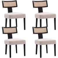 Wahson Esszimmerstühle 4er Set Leinen Küchenstuhl Rattan geflochtene Rückenlehne, Vintage Polsterstuhl für Esszimmer, Schwarz von WAHSON OFFICE CHAIRS