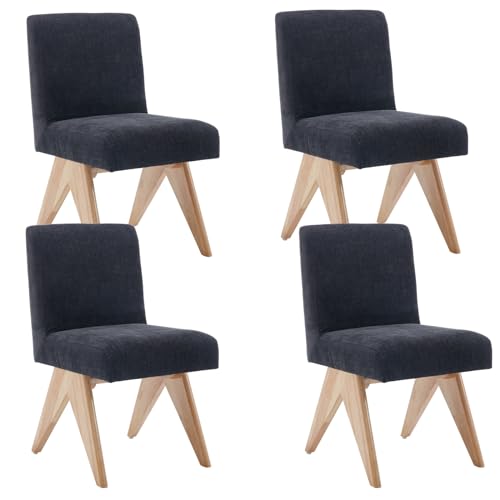 Wahson Esszimmerstühle 4er Set aus Chenille Küchenstühle mit Holzbeine, Polsterstuhl ohne Armlehnen für Esszimmer/Wohnzimmer, Schwarz von WAHSON OFFICE CHAIRS