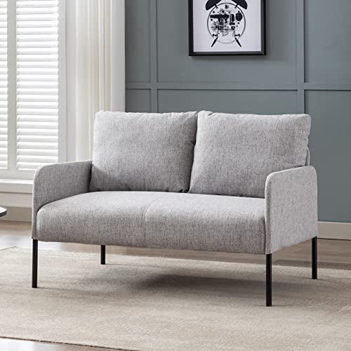Wahson Sofa 2 Sitzer Couch mit Lehne, gepolsterter Sessel Loungesofa Stoffsofa Metallrahmen, Doppelsofa für Wohnzimmer Empfang Café,Beige von WAHSON OFFICE CHAIRS