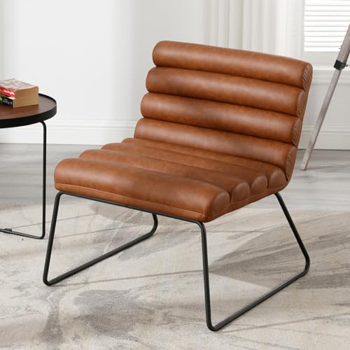 Wahson Loungesessel Accent Chair PU Kunstlederbezug gepolstert Lounge Stuhl mit schwarzem Metallrahmen Relaxsessel für Wohnzimmer/Schlafzimmer, Braun von WAHSON OFFICE CHAIRS