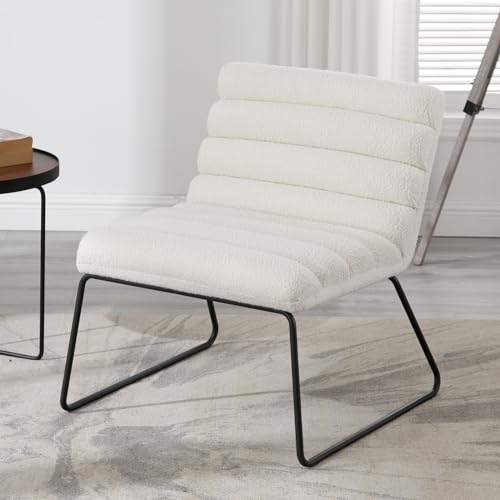Wahson Loungesessel Accent Chair Teddystoff gepolstert Lounge Stuhl mit schwarzem Metallrahmen Relaxsessel für Wohnzimmer/Schlafzimmer,Weiß von WAHSON OFFICE CHAIRS