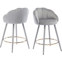 Wahson Office Chairs - Barhocker 2er Set Samt Bistrohocker mit Lehne Barstuhl für Kücheninsel, Grau von WAHSON OFFICE CHAIRS