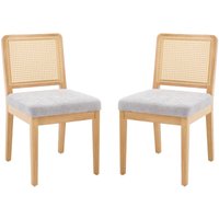 Wahson Office Chairs - Esszimmerstühle 2er Set Chenille Küchenstühle mit Rattan Rückenlehne Retro Holz Akzentstühle Polsterstühle für Esszimmer Küche von WAHSON OFFICE CHAIRS
