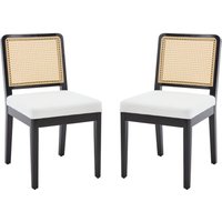 Wahson Office Chairs - Esszimmerstühle 2er Set Leinen Küchenstühle mit Rattan Rückenlehne Retro Holz Akzentstühle Polsterstühle für Esszimmer Küche von WAHSON OFFICE CHAIRS