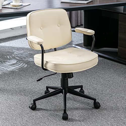 Wahson PU-Leder Bürostuhl Modern Schreibtischstuhl Drehstuhl mit Armlehne höhenverstellbar Arbeitsstuhl für Home Office/Arbeitszimmer/Schminktisch,Weiß von WAHSON OFFICE CHAIRS