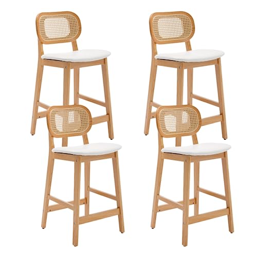 Wahson Rattan Barhocker 4er Set, Barstuhl Bistrohocker gepolsterte Sitzfläche aus Kunstleder Küchenhocker Tresenhocker für Kücheninsel/Hausbar von WAHSON OFFICE CHAIRS